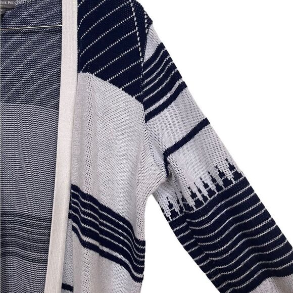 A Pea in the Pod Open Cardigan Sweater Duster Large Grey Blue Striped - Picture 3 of 6